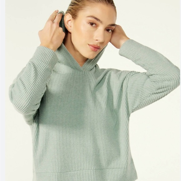 Zobha Tops - Zobha Ribbed Hoodie - Light Green🩵